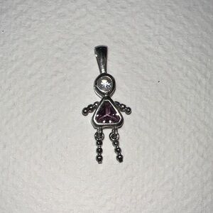 Sterling Silver Birthstone Girl Pendant with Purple Gemstone